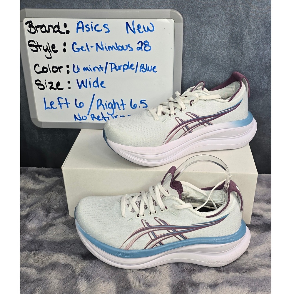 NEW Asics Gel-Nimbus 28 Purple/ Artic Blue Running Shoes 6/6.5 Wide  mismatch sz
